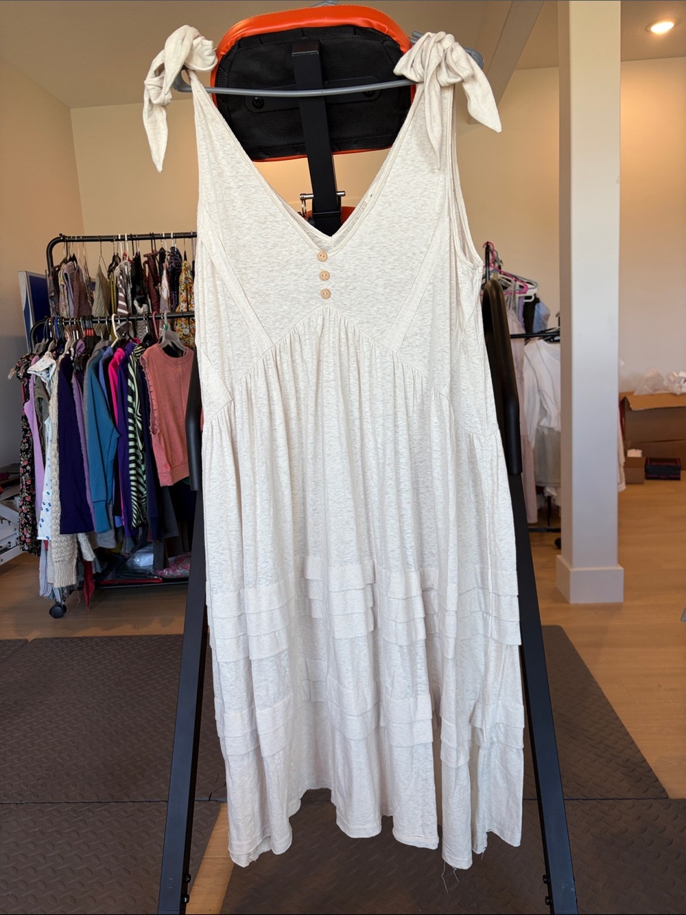 POL Cream Tie-Shoulder V-Neck Tiered Maxi Dress